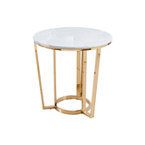 60cm Round Gold End Table with White Faux Marble Top - 2 Parts