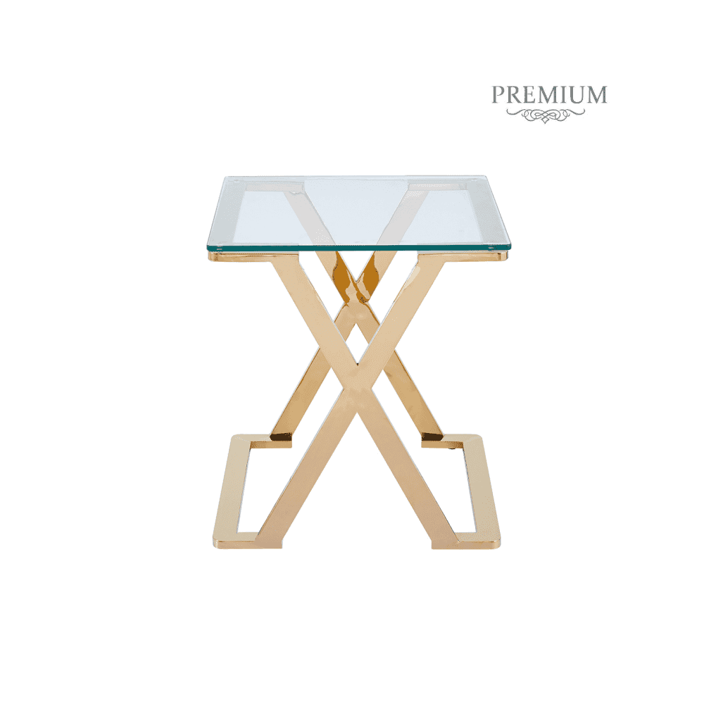 Axel Gold Metal End Table with Clear Glass-2 Parts