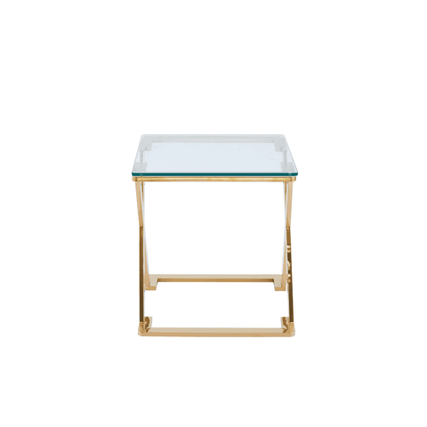 Axel Gold Metal End Table with Clear Glass-2 Parts