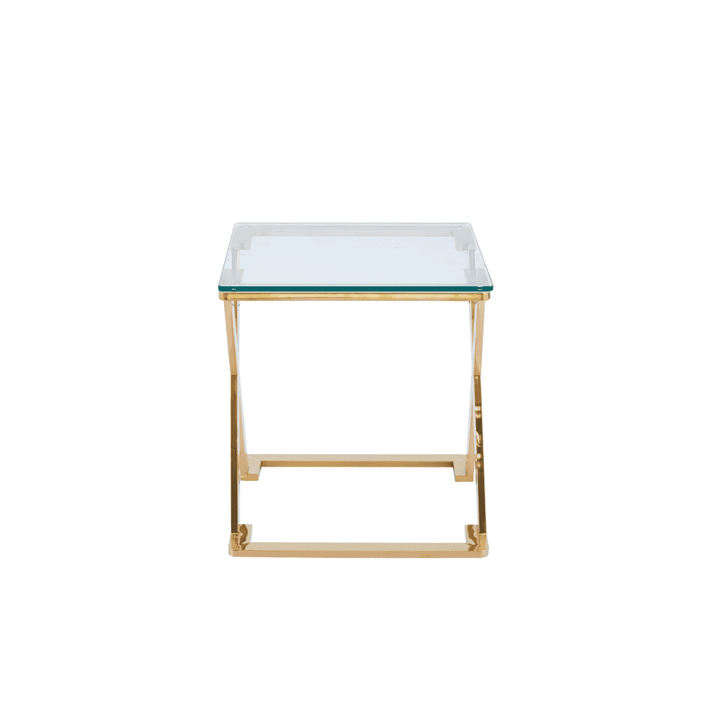 Axel Gold Metal End Table with Clear Glass-2 Parts