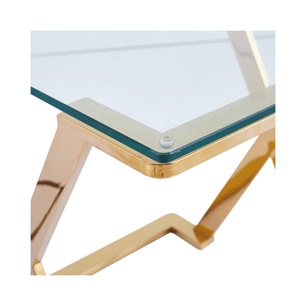 Axel Gold Metal End Table with Clear Glass-2 Parts