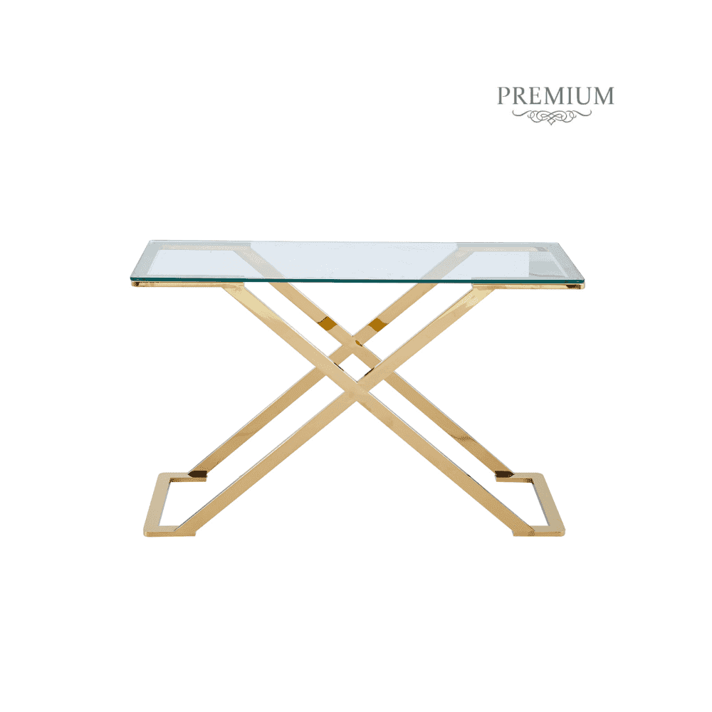 Axel Gold Metal Console Table with Clear Glass- 2 Parts