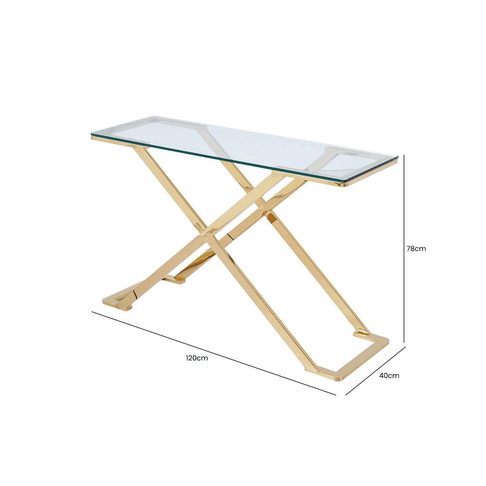 Axel Gold Metal Console Table with Clear Glass- 2 Parts