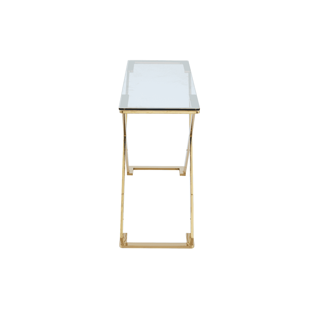 Axel Gold Metal Console Table with Clear Glass- 2 Parts
