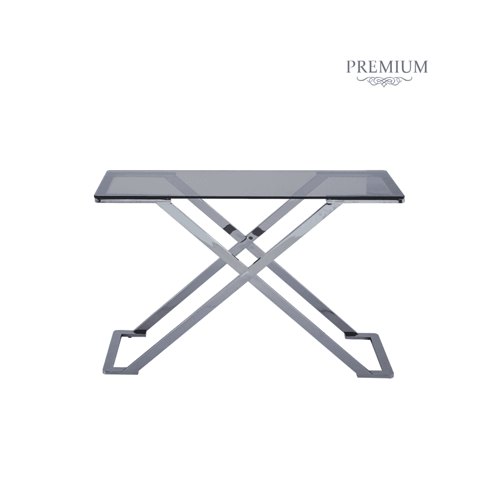 Axel Grey Gunmetal Console Table with Smoke Glass- 2 Parts