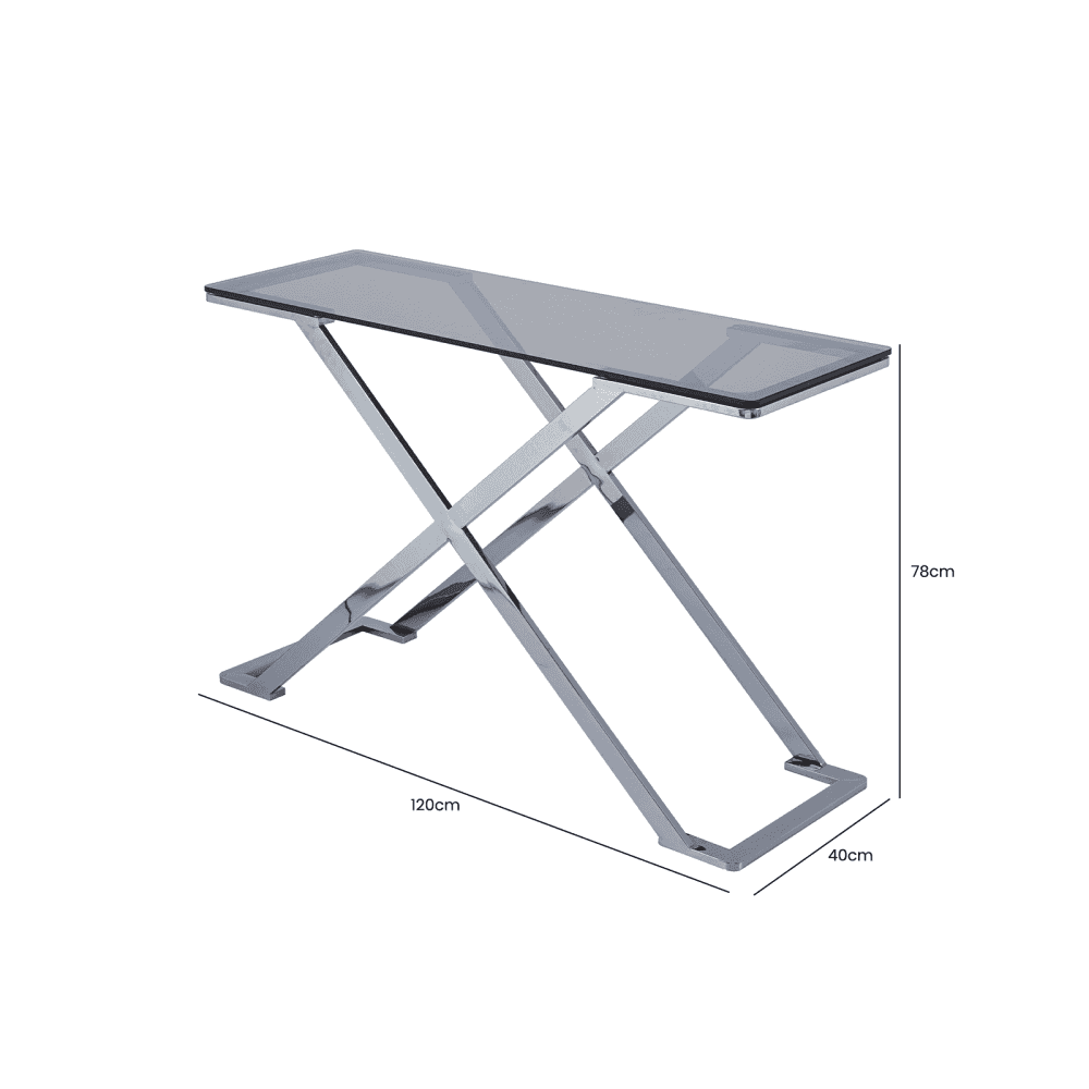 Axel Grey Gunmetal Console Table with Smoke Glass- 2 Parts