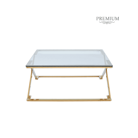 Axel Gold Metal Coffee Table with Clear Glass- 2 Parts