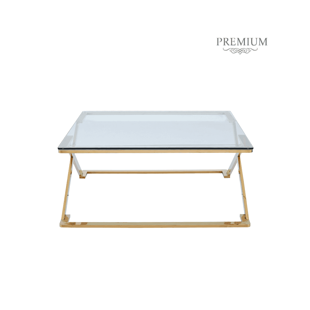 Axel Gold Metal Coffee Table with Clear Glass- 2 Parts