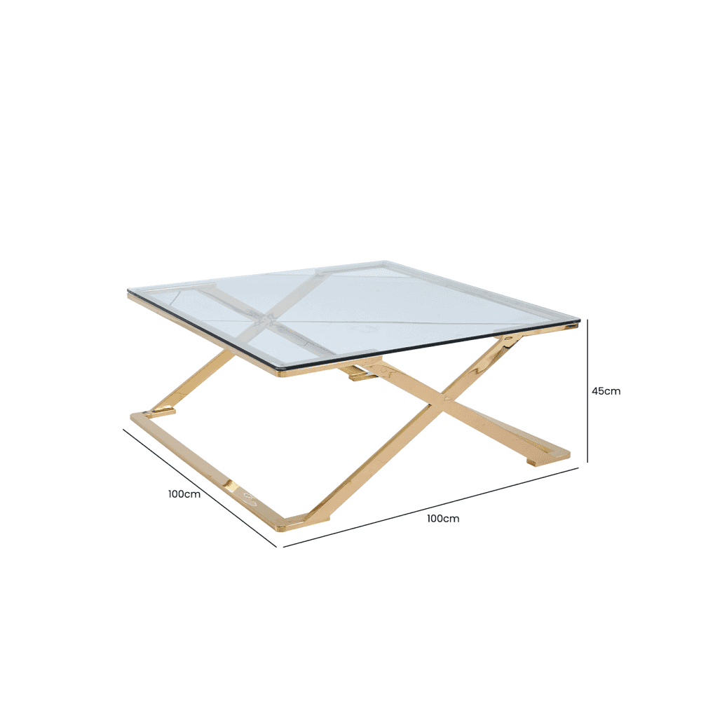 Axel Gold Metal Coffee Table with Clear Glass- 2 Parts
