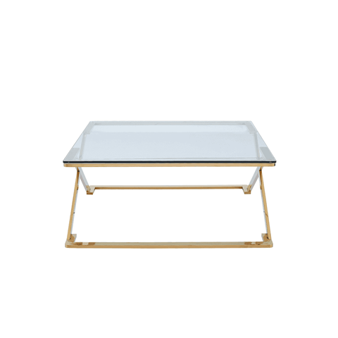Axel Gold Metal Coffee Table with Clear Glass- 2 Parts