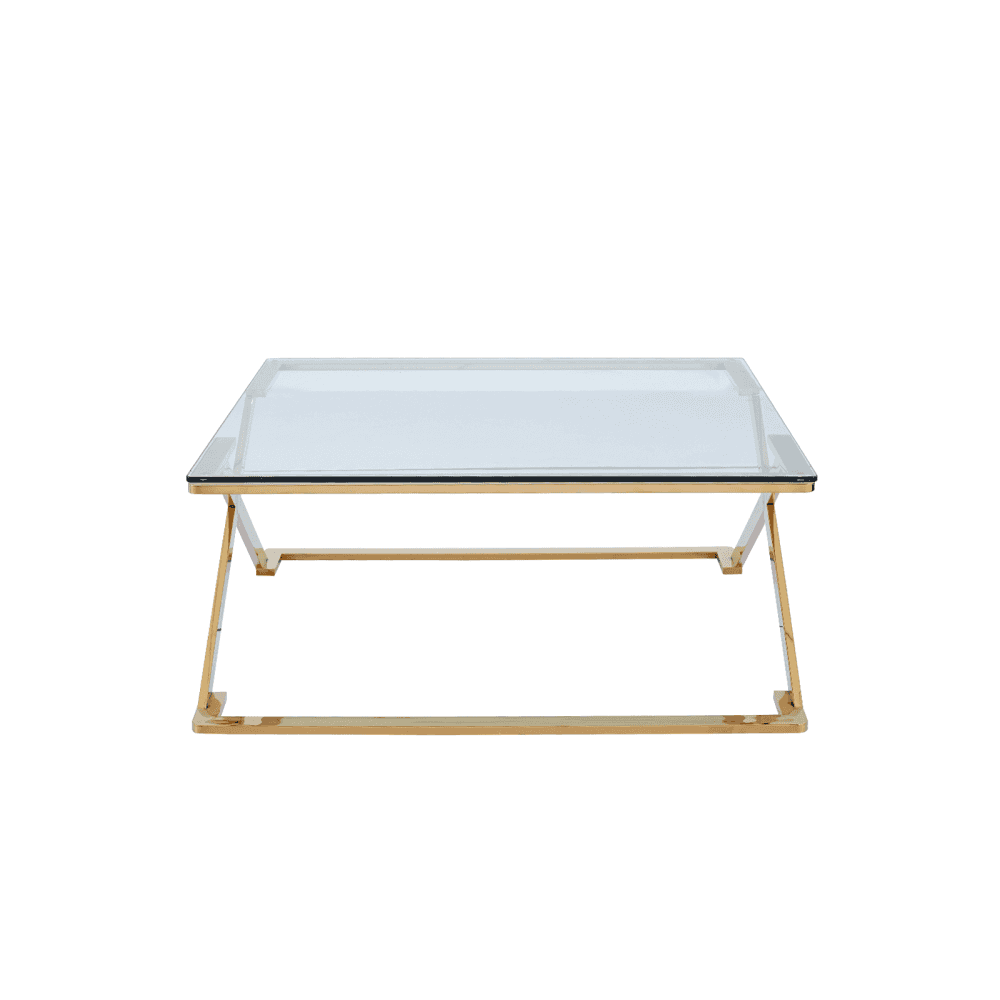 Axel Gold Metal Coffee Table with Clear Glass- 2 Parts