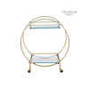 96cm Gold Metal and Clear Glass Drinks Trolley- 2Parts