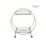 96cm Gold Metal and Clear Glass Drinks Trolley- 2Parts