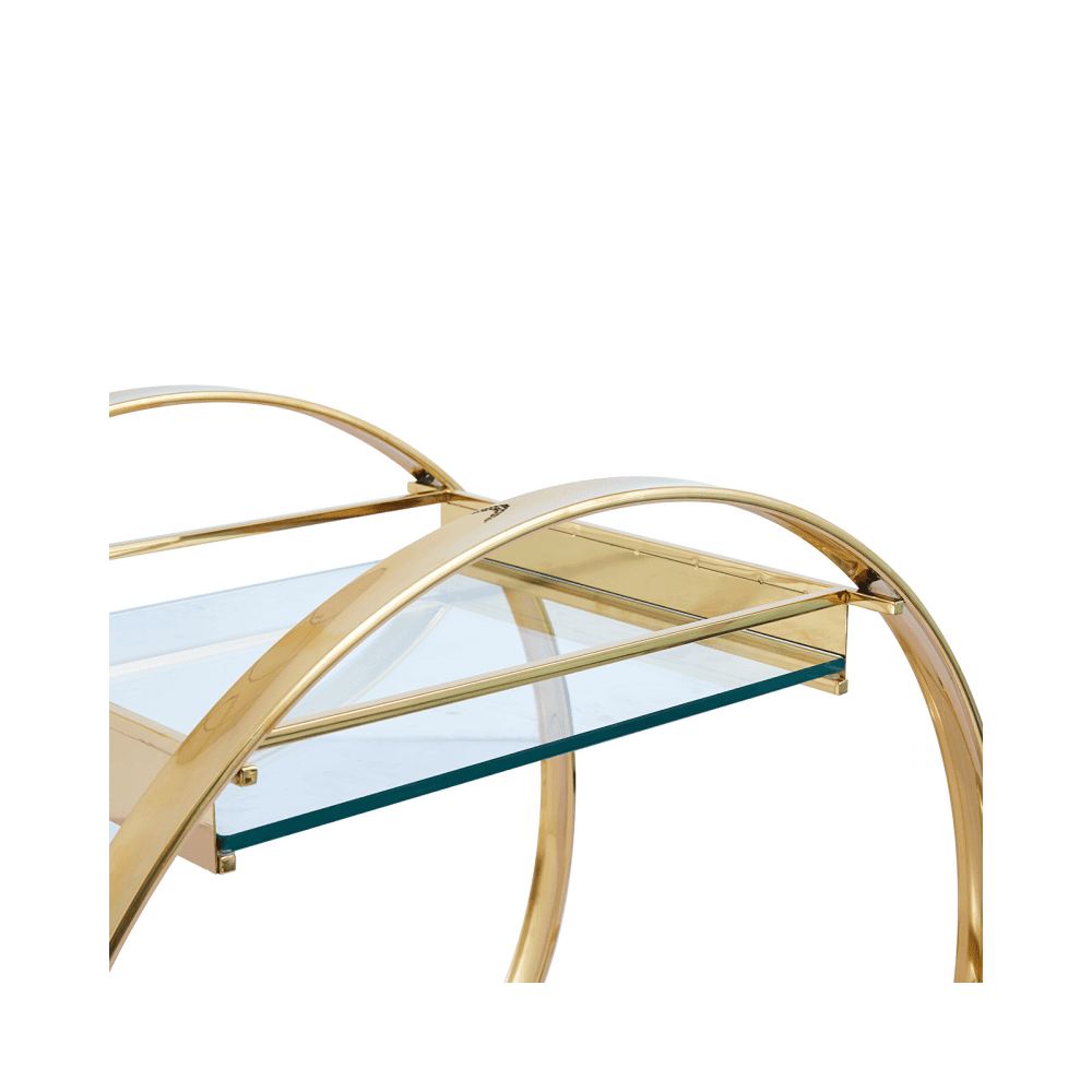 96cm Gold Metal and Clear Glass Drinks Trolley- 2Parts