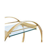 96cm Gold Metal and Clear Glass Drinks Trolley- 2Parts