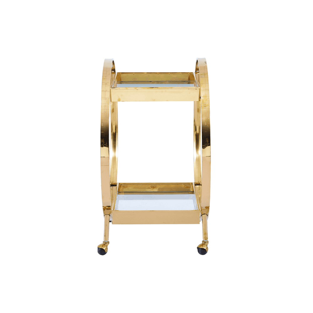 96cm Gold Metal and Clear Glass Drinks Trolley- 2Parts