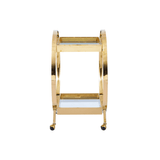96cm Gold Metal and Clear Glass Drinks Trolley- 2Parts