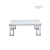 Aamari Grey Gunmetal Coffee Table with White Faux Marble Glass Top-KD