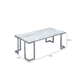 Aamari Grey Gunmetal Coffee Table with White Faux Marble Glass Top-KD