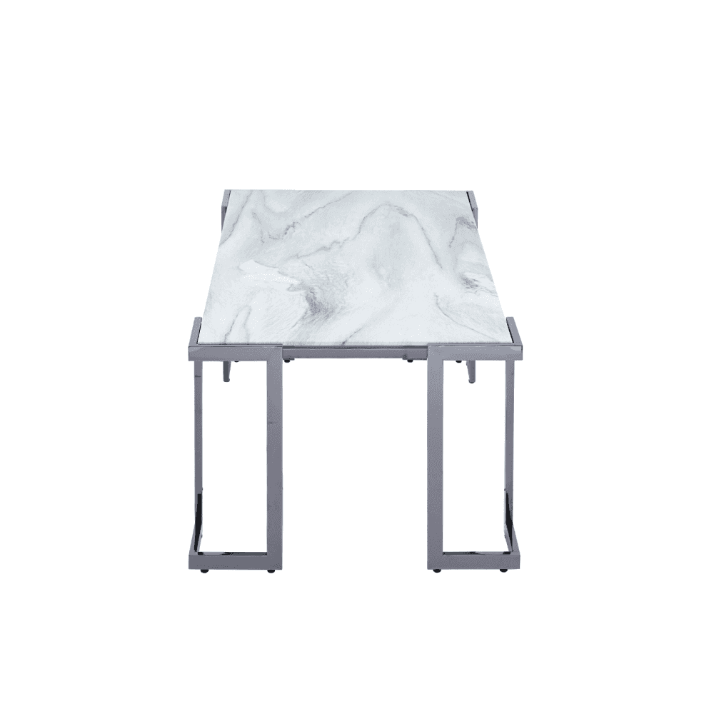 Aamari Grey Gunmetal Coffee Table with White Faux Marble Glass Top-KD