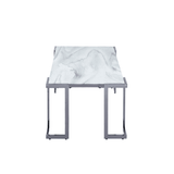 Aamari Grey Gunmetal Coffee Table with White Faux Marble Glass Top-KD