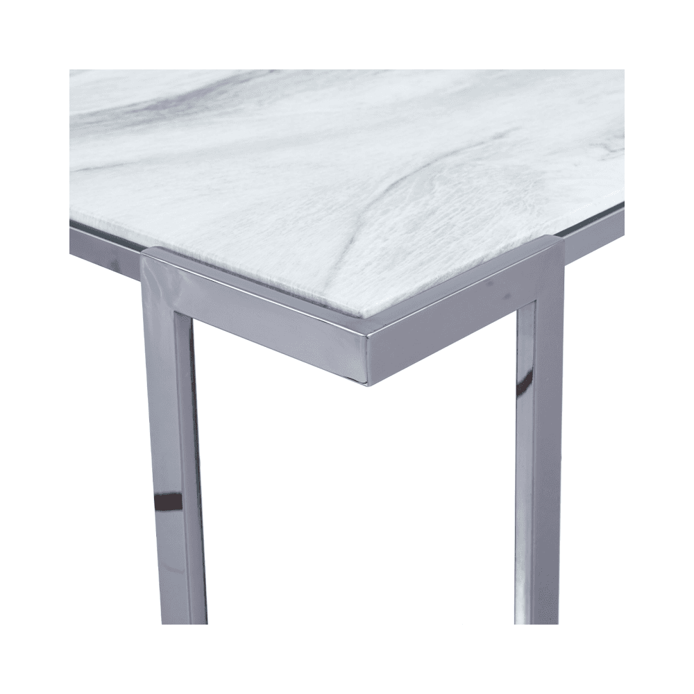 Aamari Grey Gunmetal Coffee Table with White Faux Marble Glass Top-KD