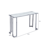 Aamari Grey Gunmetal Console Table with White Faux Marble Glass Top-KD