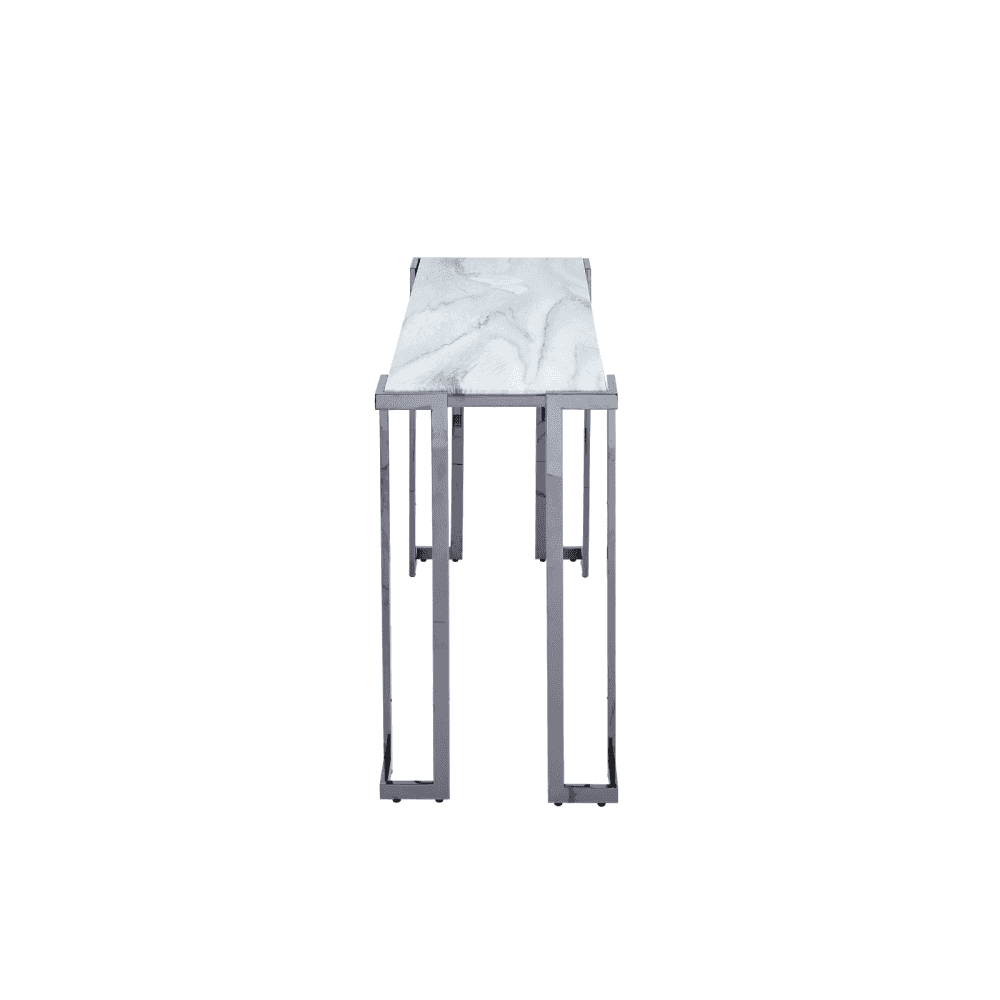Aamari Grey Gunmetal Console Table with White Faux Marble Glass Top-KD