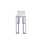 Aamari Grey Gunmetal Console Table with White Faux Marble Glass Top-KD