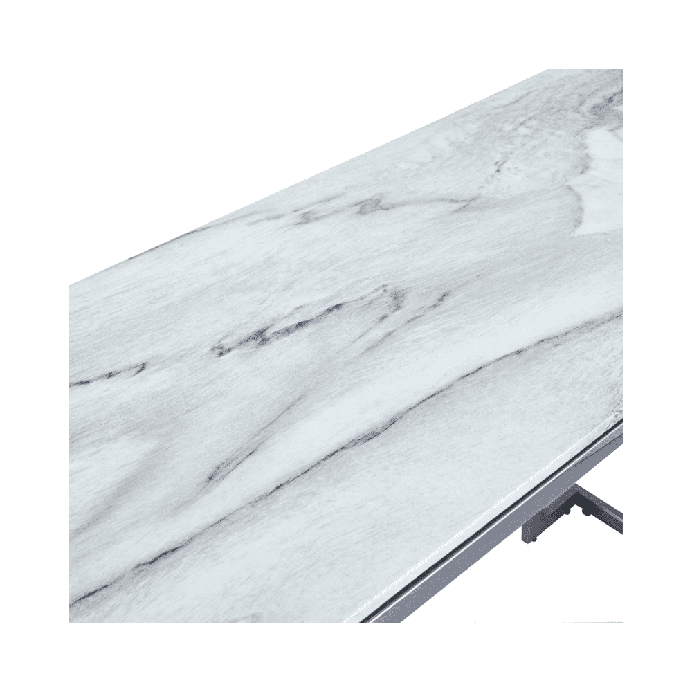 Aamari Grey Gunmetal Console Table with White Faux Marble Glass Top-KD