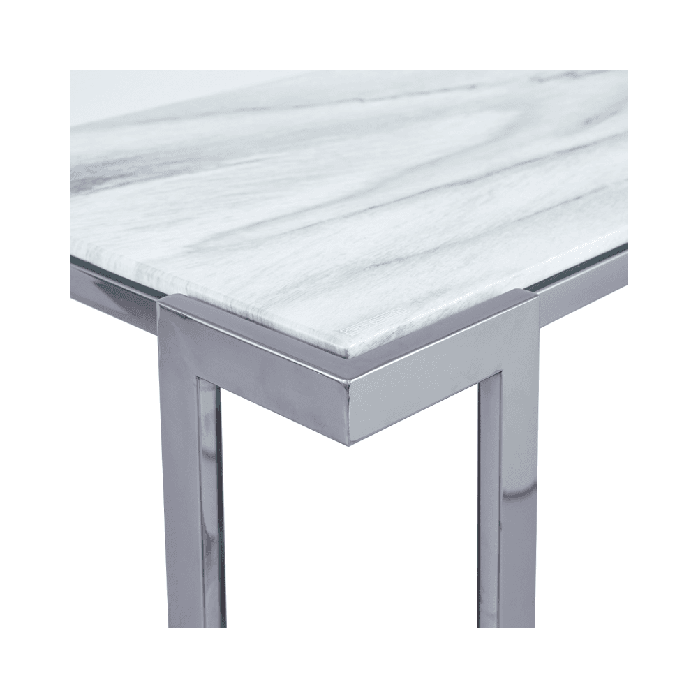 Aamari Grey Gunmetal Console Table with White Faux Marble Glass Top-KD