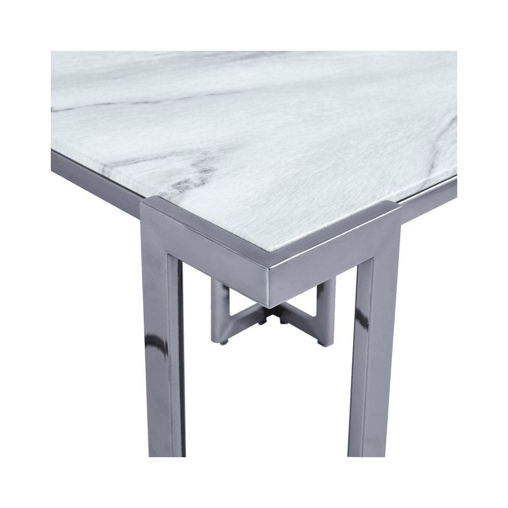 Aamari Grey Gunmetal End Table with White Faux Marble Glass Top-KD