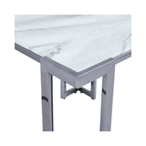 Aamari Grey Gunmetal End Table with White Faux Marble Glass Top-KD