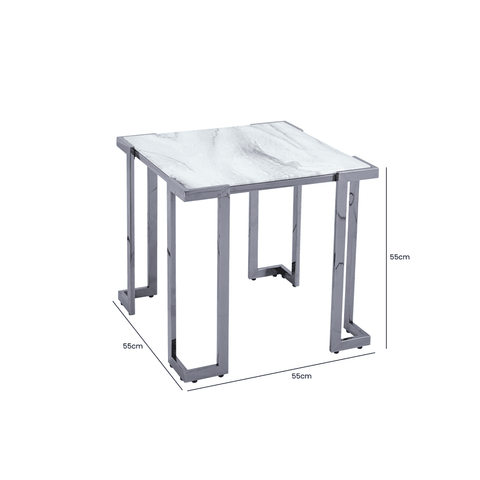 Aamari Grey Gunmetal End Table with White Faux Marble Glass Top-KD