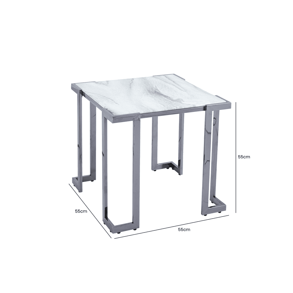Aamari Grey Gunmetal End Table with White Faux Marble Glass Top-KD
