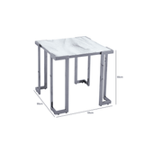 Aamari Grey Gunmetal End Table with White Faux Marble Glass Top-KD