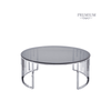 Owen Round Chrome Metal Coffee Table with Smoke Glass Top-2 Parts