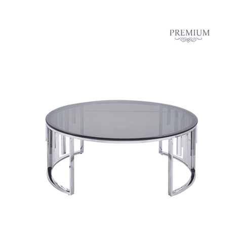 Owen Round Chrome Metal Coffee Table with Smoke Glass Top-2 Parts