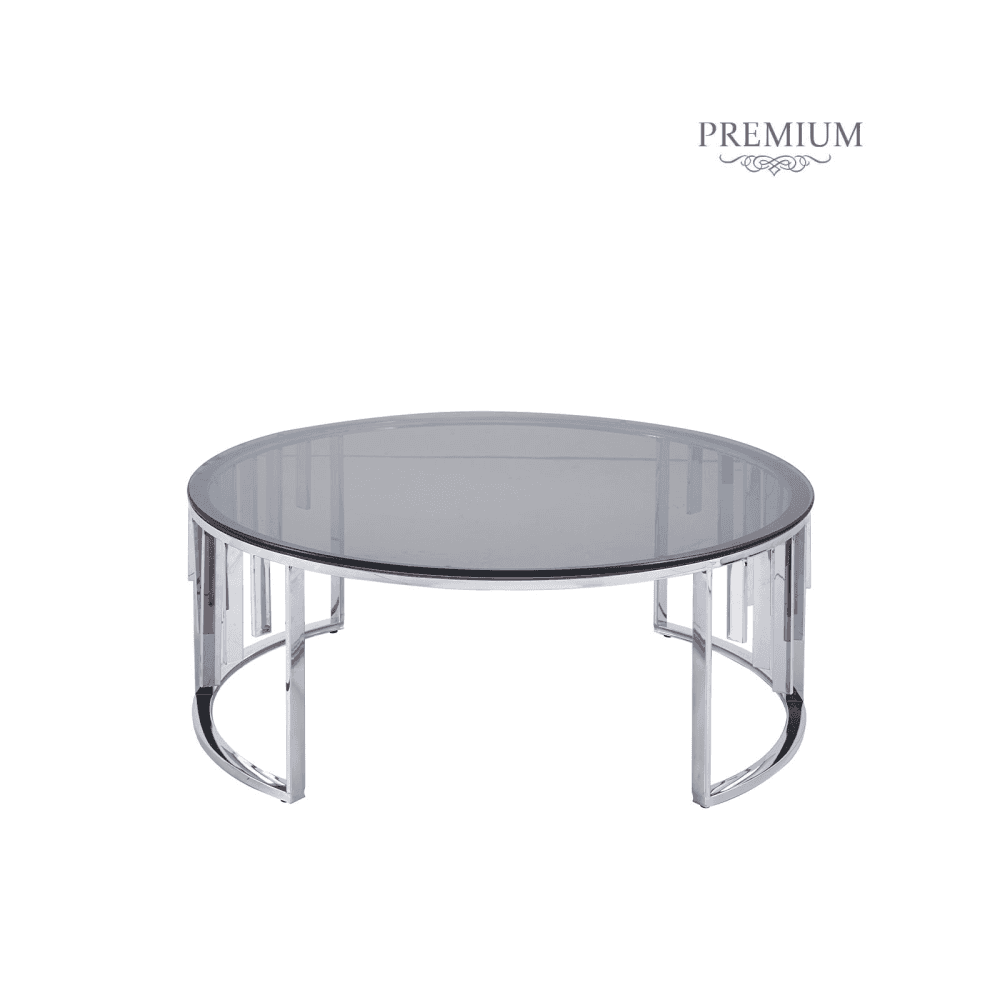 Owen Round Chrome Metal Coffee Table with Smoke Glass Top-2 Parts