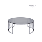 Owen Round Chrome Metal Coffee Table with Smoke Glass Top-2 Parts