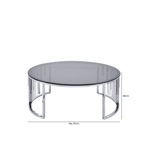 Owen Round Chrome Metal Coffee Table with Smoke Glass Top-2 Parts
