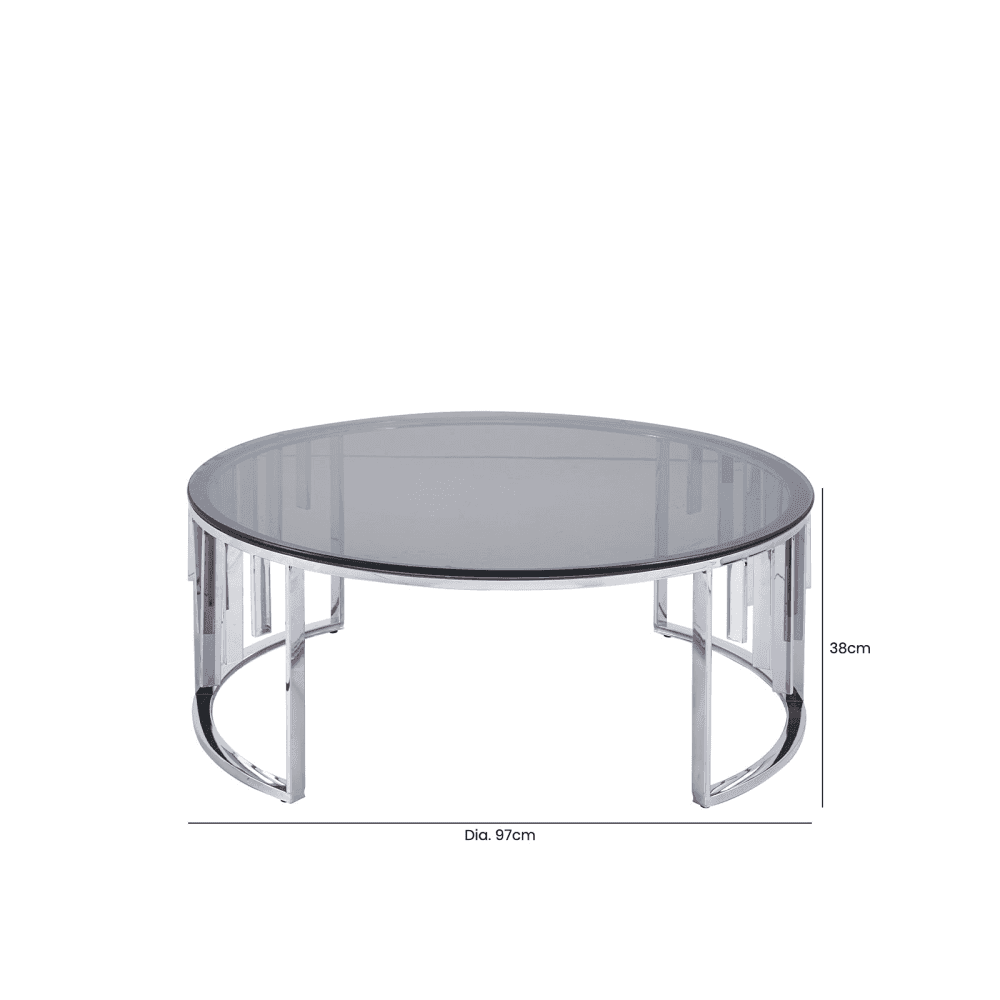 Owen Round Chrome Metal Coffee Table with Smoke Glass Top-2 Parts