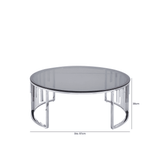 Owen Round Chrome Metal Coffee Table with Smoke Glass Top-2 Parts