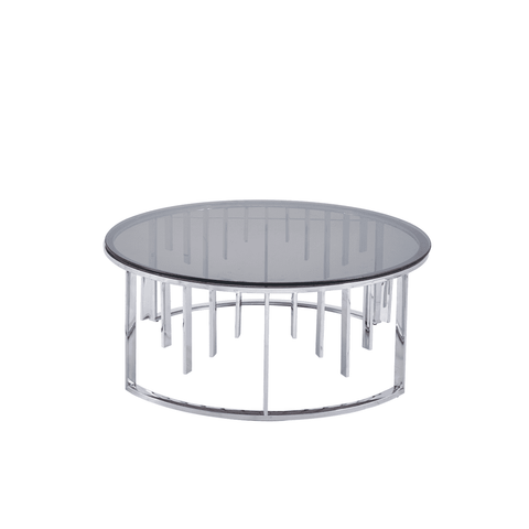 Owen Round Chrome Metal Coffee Table with Smoke Glass Top-2 Parts