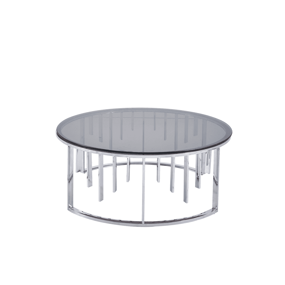 Owen Round Chrome Metal Coffee Table with Smoke Glass Top-2 Parts