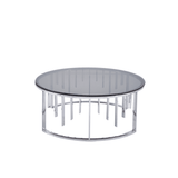 Owen Round Chrome Metal Coffee Table with Smoke Glass Top-2 Parts