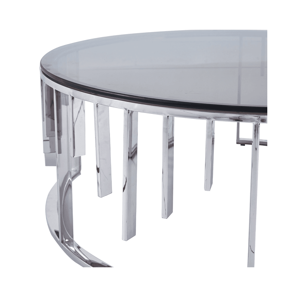 Owen Round Chrome Metal Coffee Table with Smoke Glass Top-2 Parts