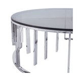 Owen Round Chrome Metal Coffee Table with Smoke Glass Top-2 Parts