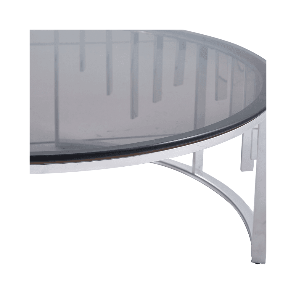 Owen Round Chrome Metal Coffee Table with Smoke Glass Top-2 Parts