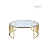 Owen Round Gold Metal Coffee Table with Clear Glass Top-2 Parts